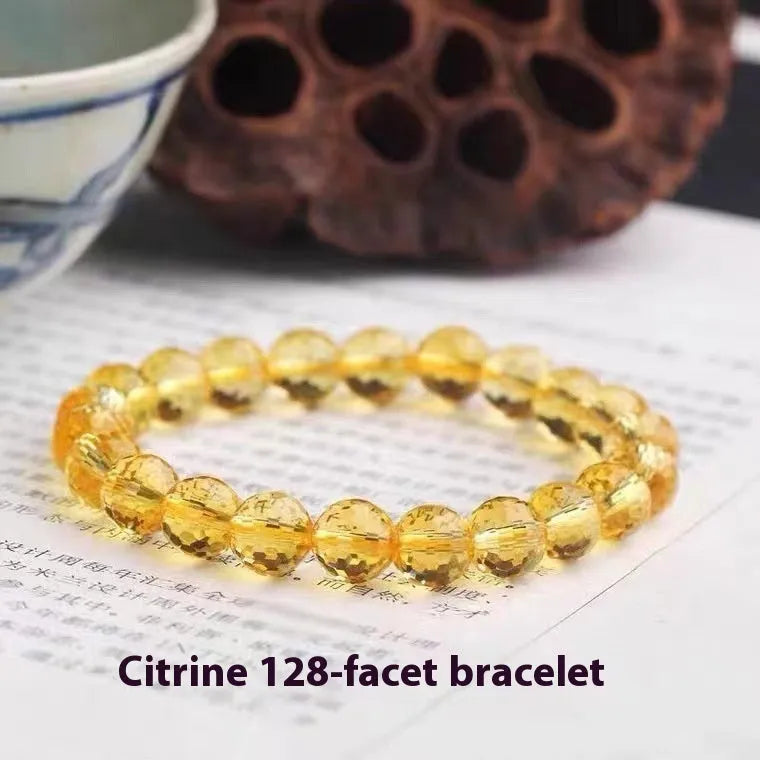 Handmade 128-facet crystal bracelet in amethyst, ametrine, or citrine colours with choice of bead sizes