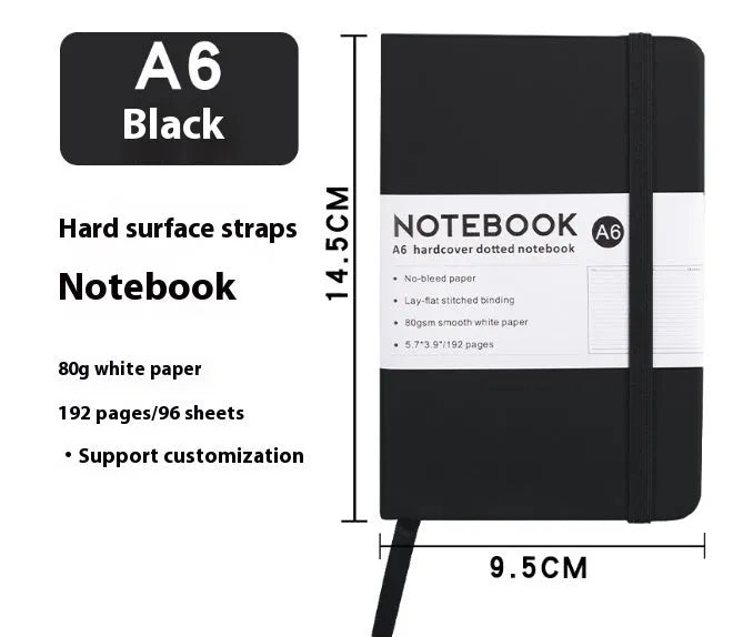 A5 PU leather strap diary with horizontal line pages in various colours including Marble Black and Skin Feeling Cyan