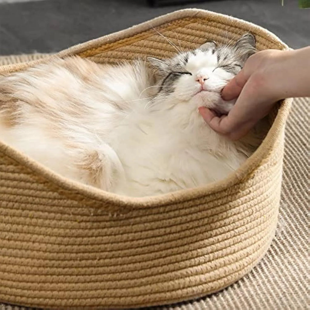 Wicker cat bed basket with corrugated scratching board, dimensions 40x40x20cm or 50x50x20cm, for feline resting and claw maintenance