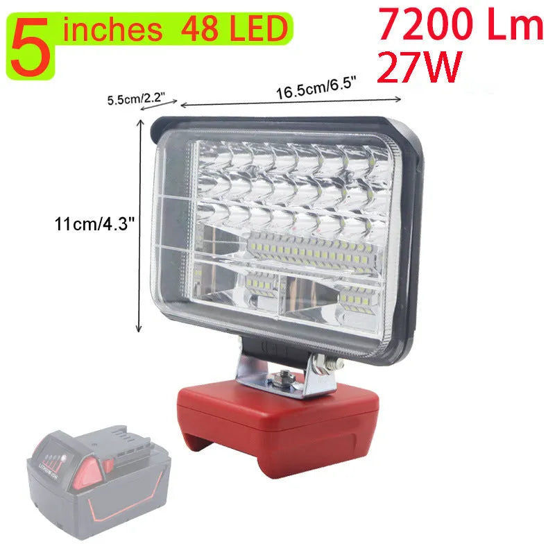 Outdoor camping engineering light for Milwaukee Mivoch battery with dual USB fast charging and ABS base, 3-8 inch