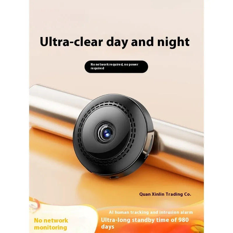 Wireless 360-degree security monitor with compact design for plug-in-free property surveillance