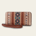 Bohemian Wind Belt RFID wallet in canvas with striped pattern, showing interior card slots and 20x10x2cm dimensions