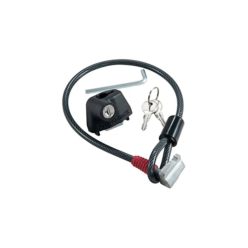 Steel cable lock with plastic sheath for securing equipment on vehicle roof platforms