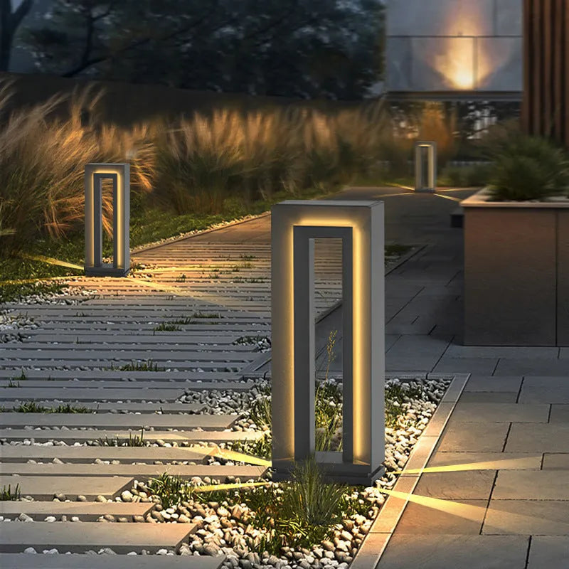62cm tall solar powered waterproof outdoor garden lamp with geometric design
