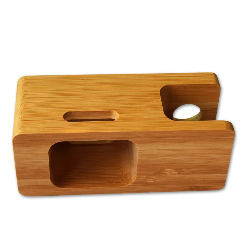Bamboo watch-shaped phone stand with carved surface and inkjet decorative finish