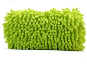 Silver green car wash sponge measuring 14x25cm with microfiber chenille texture for vehicle cleaning