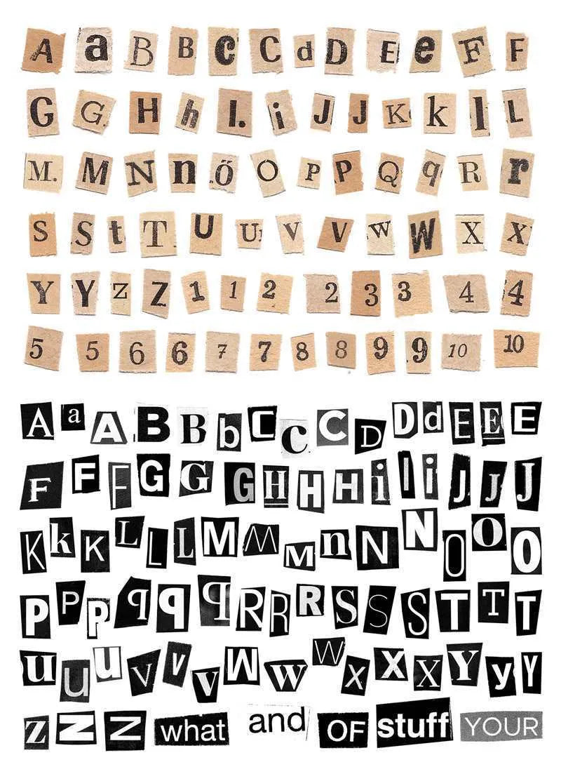 English letters and numbers symbol label stickers in cute style with printed symbols for decoration and organisation