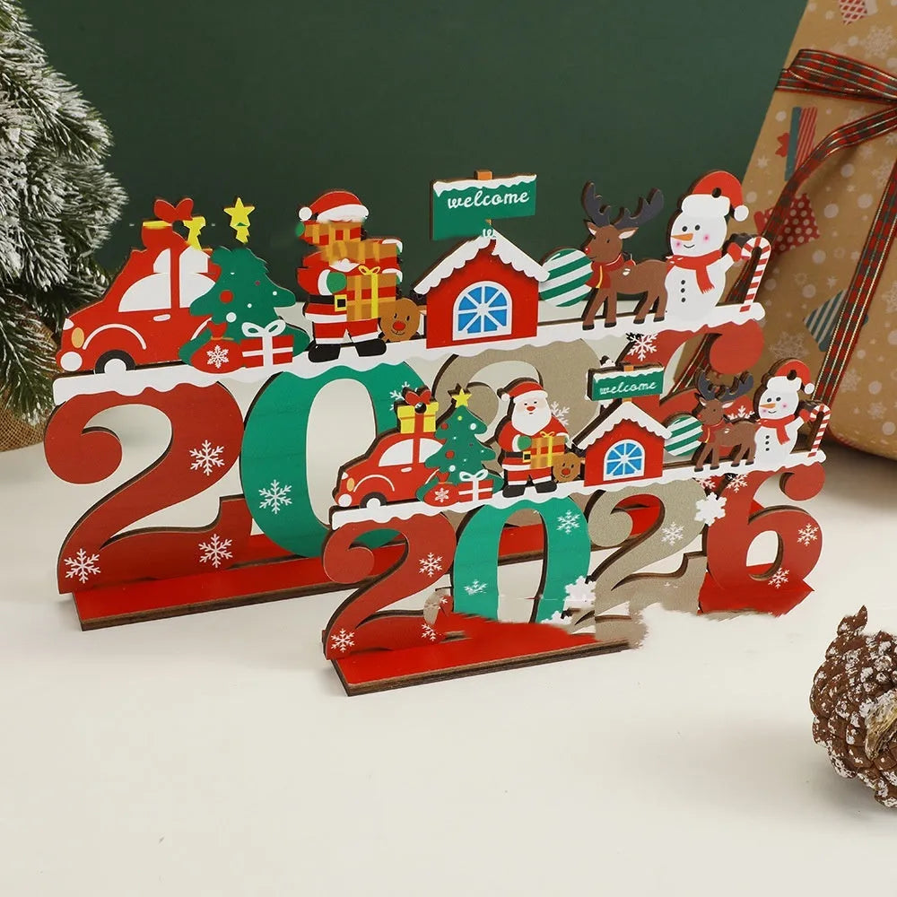 Wooden Christmas tree desktop decoration, freestanding ornament in two sizes for festive tabletop display