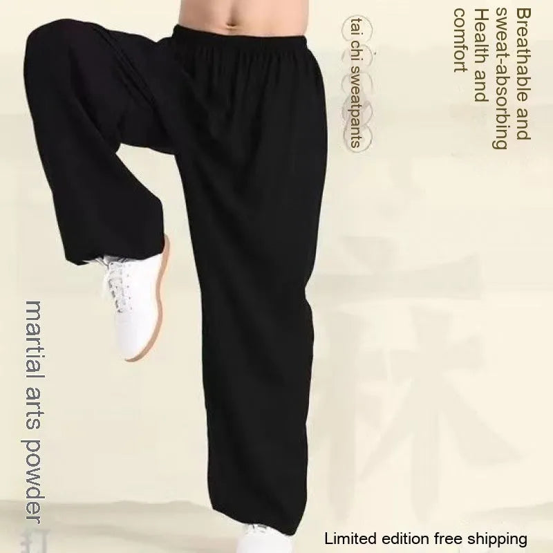 Black children's high-elasticity Lycra practice pants for Sanda martial arts training on a white background.
