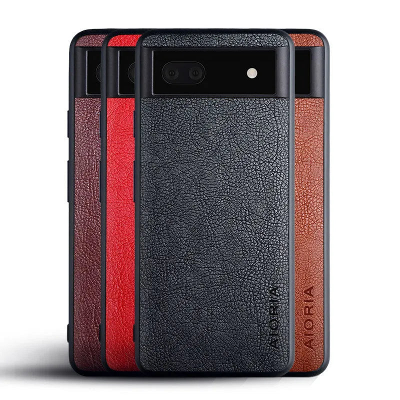Google Pixel 6 phone case in brown with a lychee skin texture and business style design.