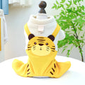 Corduroy dog suspender pants in Little Tiger overalls design, polyester pet clothing, sizes XS to XL
