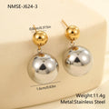 A pair of women's stud earrings with colour-blocked round geometric beads on stainless steel posts.
