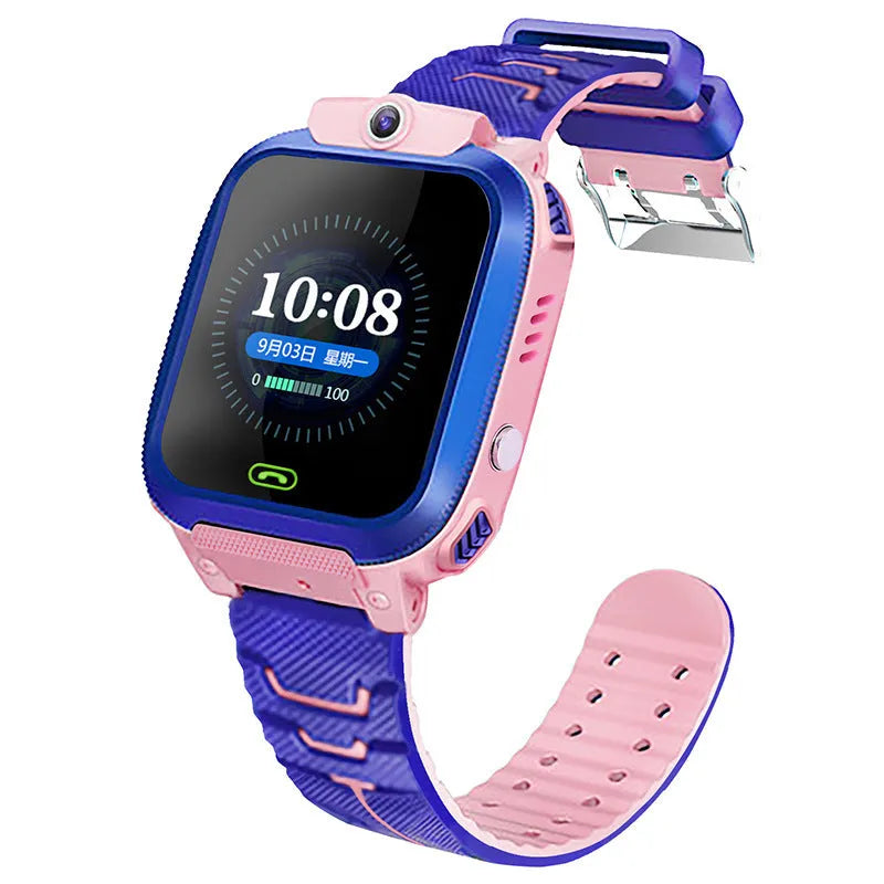 Blue children's waterproof smartwatch with colour touch screen on a silicone strap