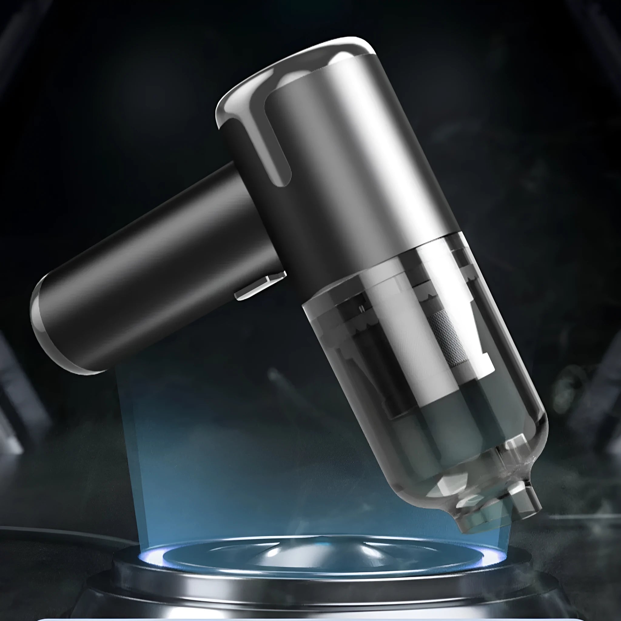 XY-2317 wireless handheld vacuum cleaner with attachments and car mount on a table