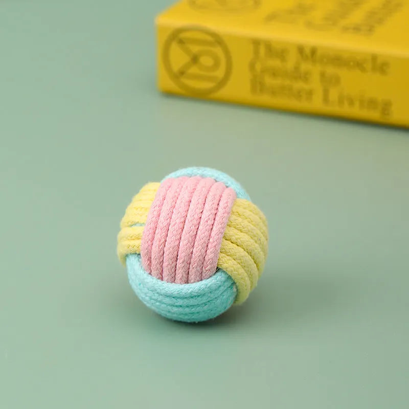 Handmade blue powder, green blue, and pink green cat hair ball plush toys for interactive play