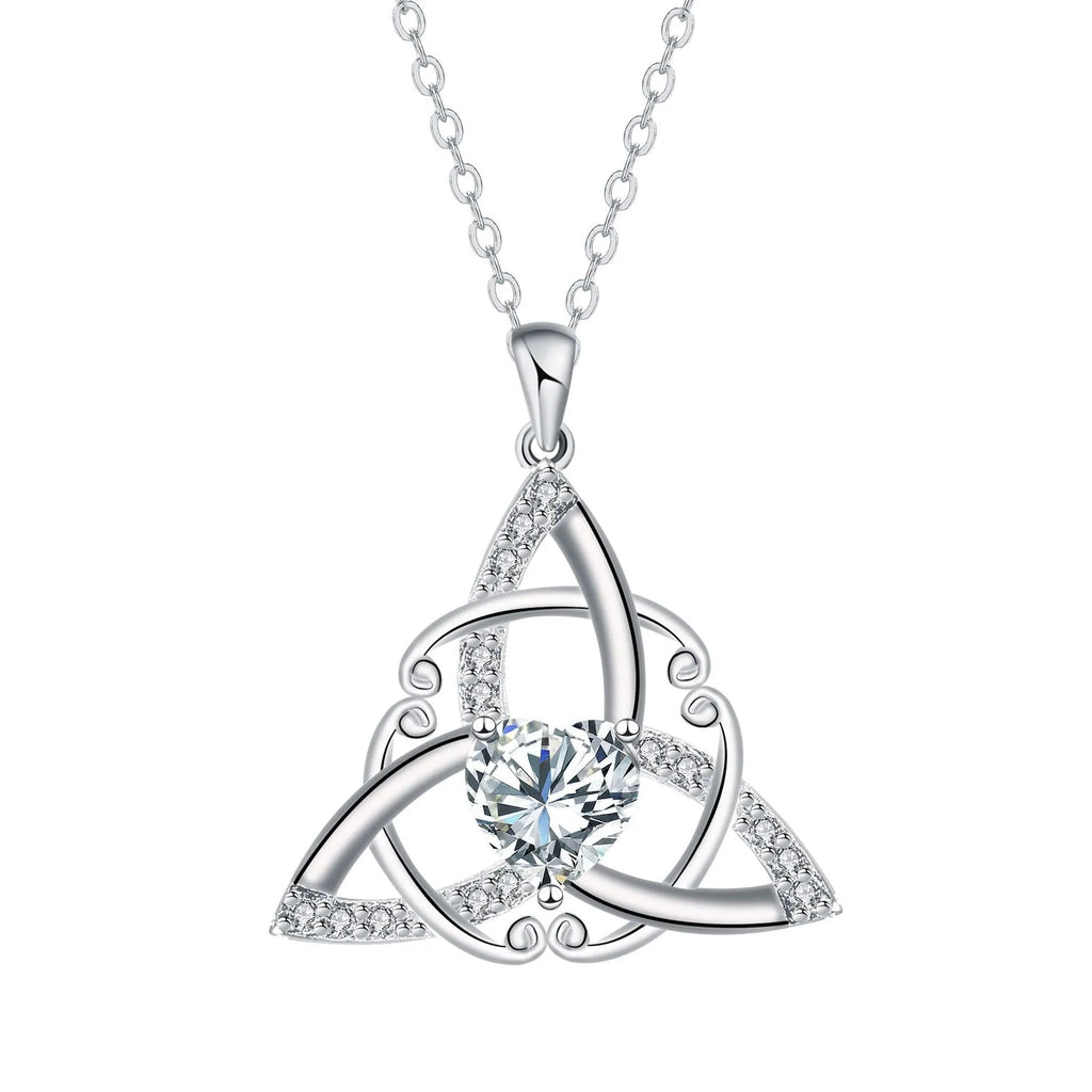 A geometry-shaped Celtic knot pendant necklace for women in an electroplated copper finish.