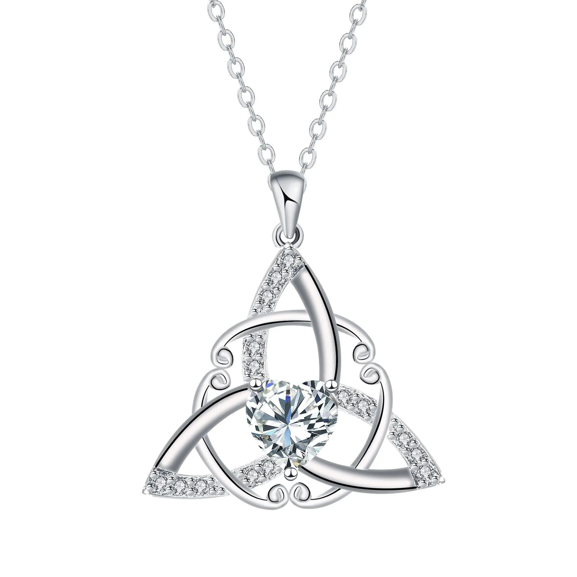 A geometry-shaped Celtic knot pendant necklace for women in an electroplated copper finish.