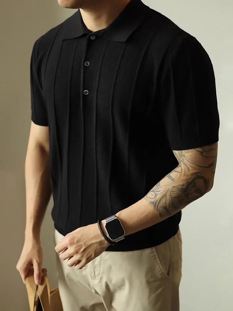 Men's black and white polyester pullover t-shirt, loose-fitting casual top