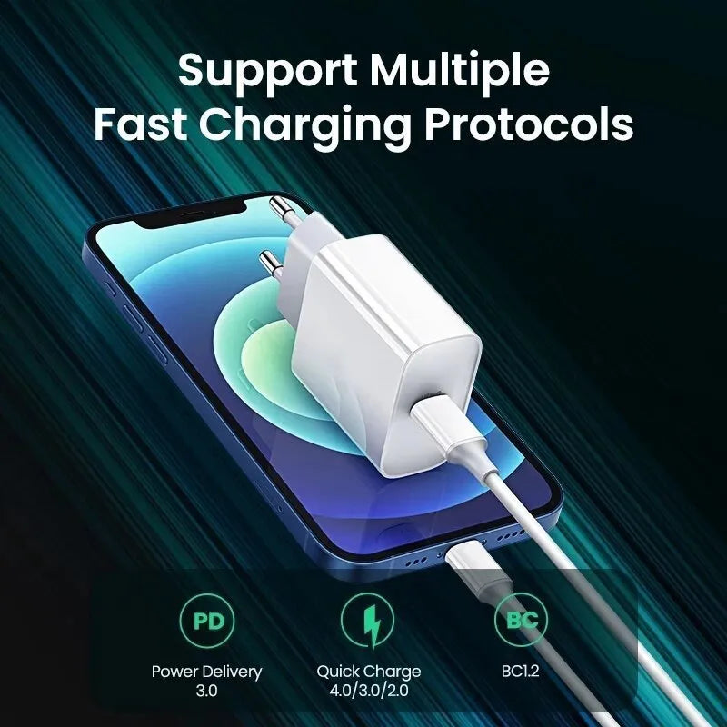 White 20W USB Type-C PD charger with international plug compatibility