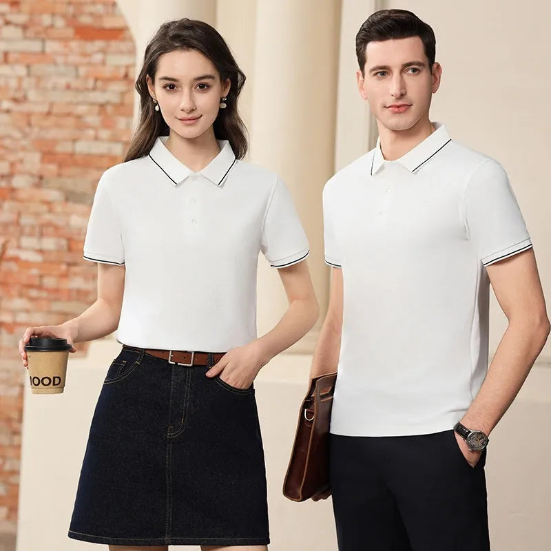 Men's antibacterial ice-sensitive lapel polo shirt in slim fit with short sleeves showing colour options