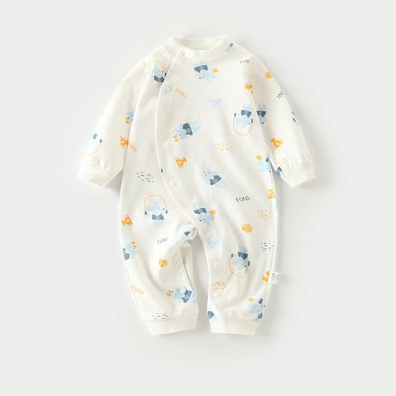 Autumn thin baby pajamas cotton long climb onesie in cartoon dragon print for newborns