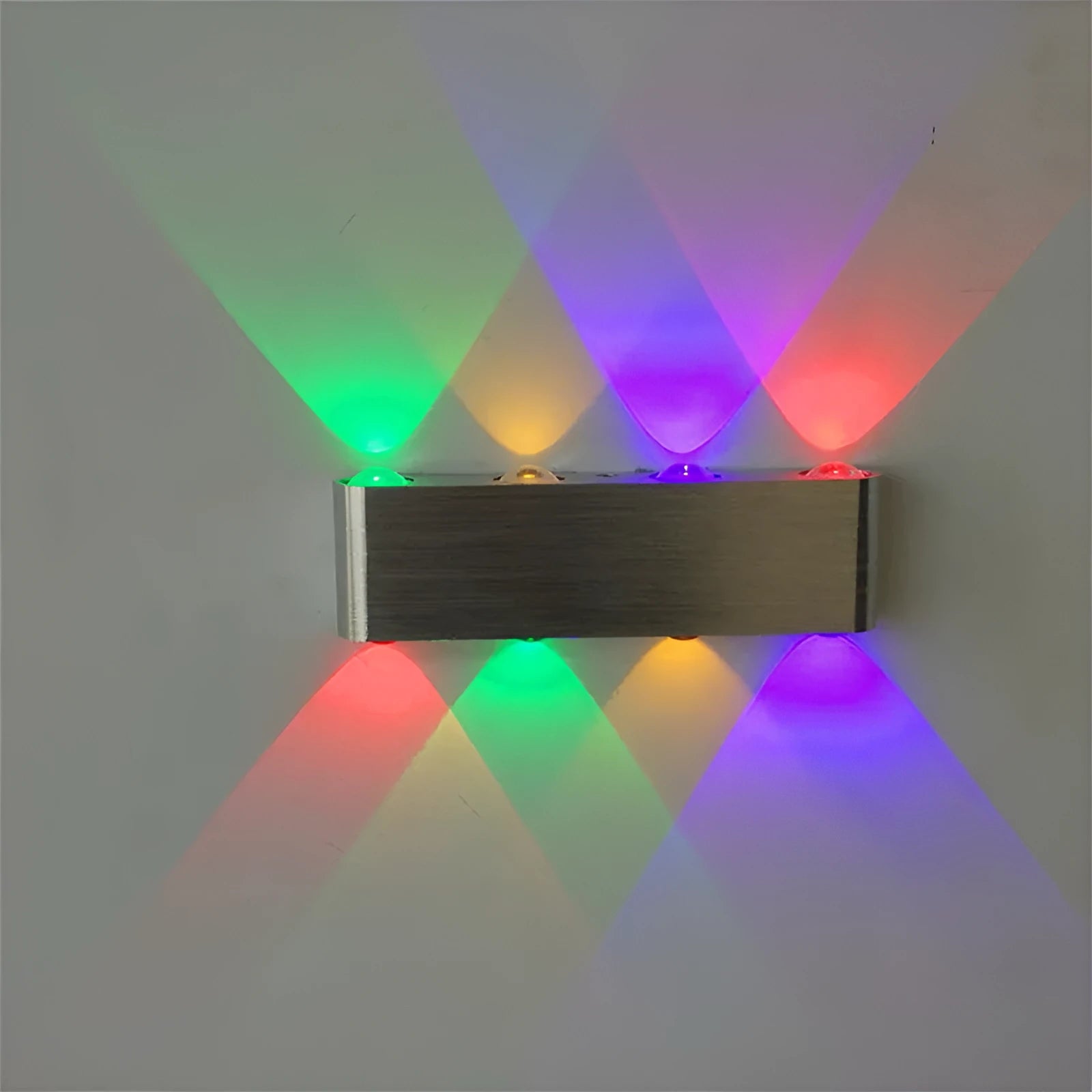 Silver aluminium rectangular LED wall lamp with multi-colour lighting options for bedroom