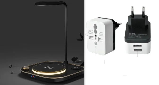 Three-in-one wireless magnetic charger in black, green, or white with 15W fast charging and desk lamp option