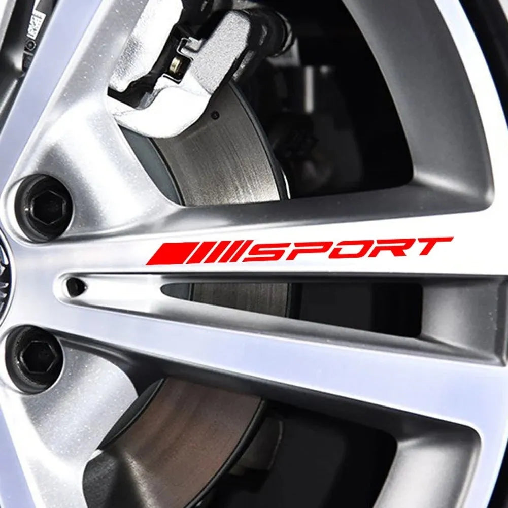 PET hollow sports series car rim stickers in black, red and white colours