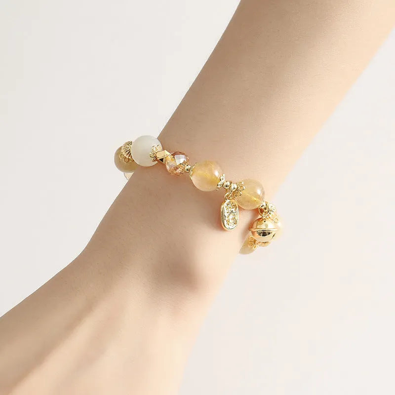 Korean-style gold rutilated quartz bracelet with electroplated finish and natural crystal inclusions