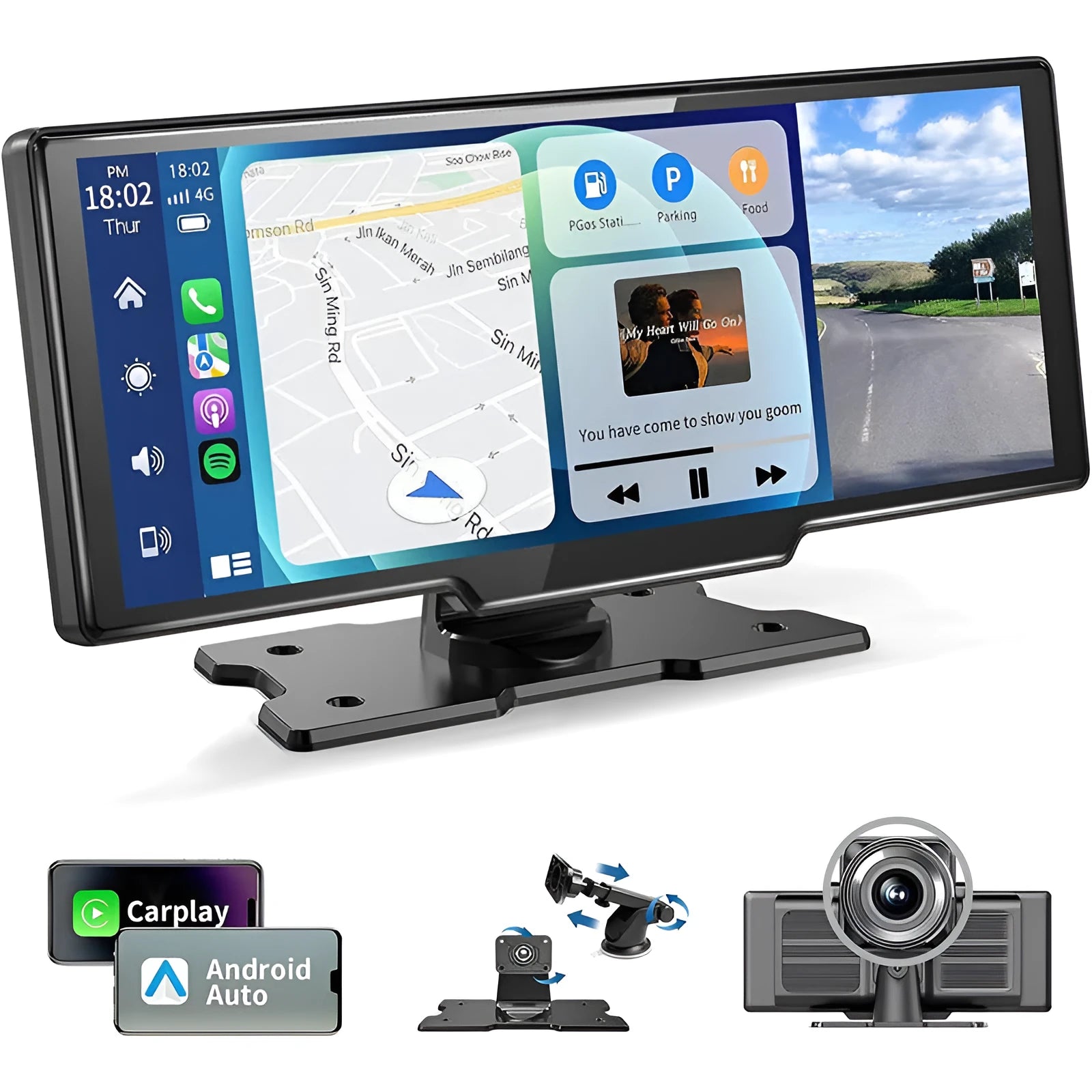 10.26-inch black car navigation device with touch screen and dual camera recording