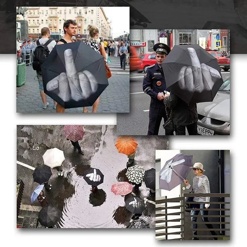 Tri-fold folding umbrella with iron frame shown in street style design with manual opening mechanism