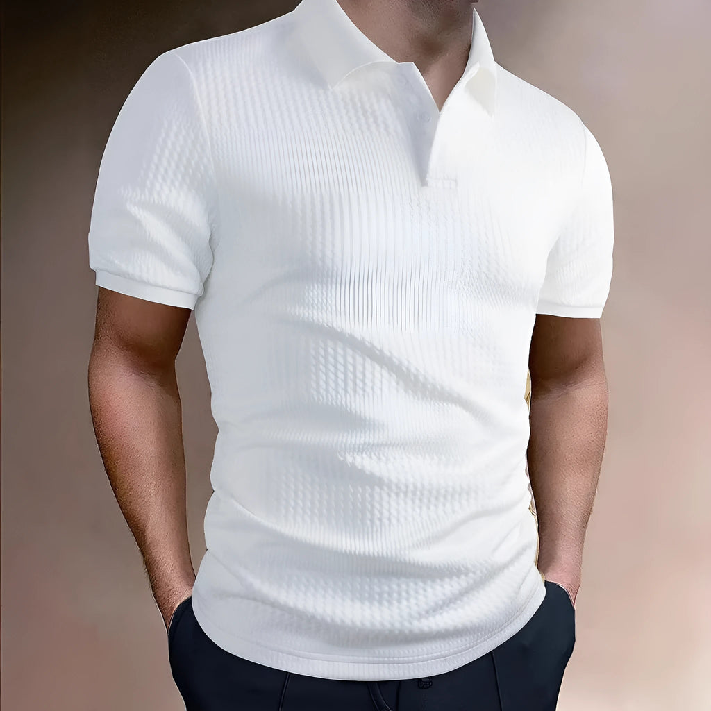 Men's striped polo shirt with short sleeves in loose fit design