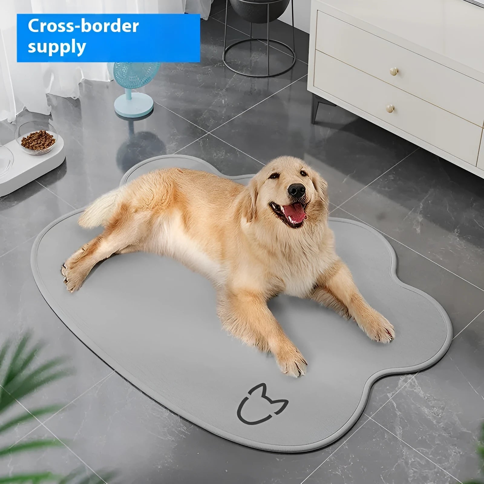 Ice silk dog cooling mat with simple dog head shape design in light grey colour