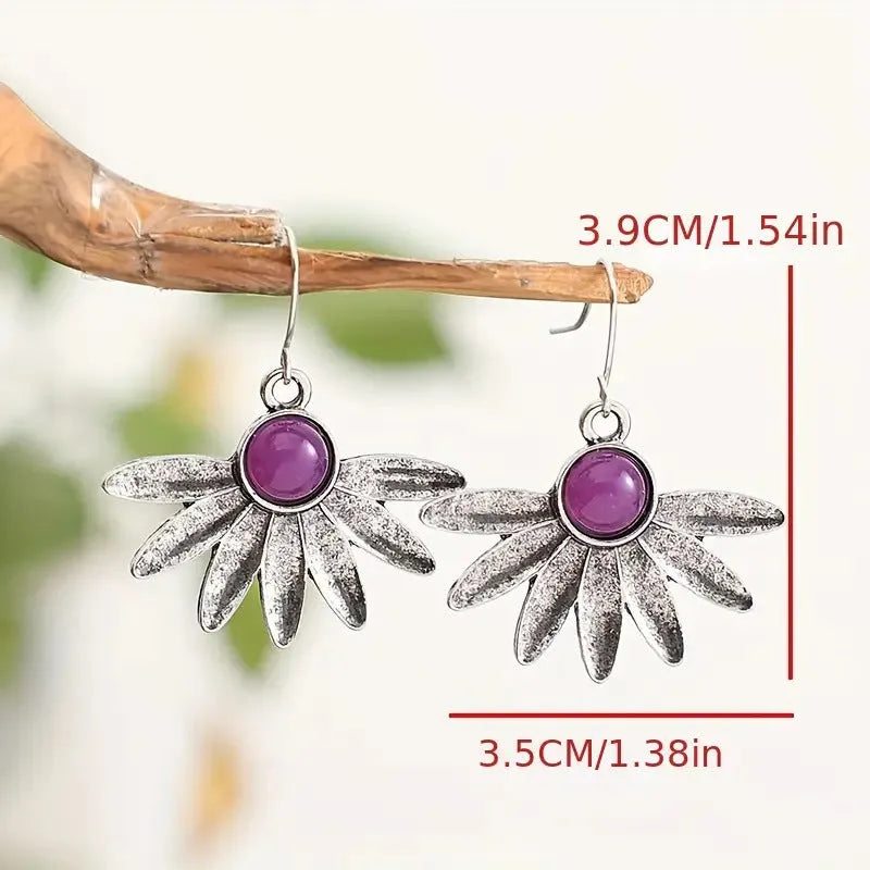 Purple resin gemstone earrings with animal/zodiac modelling in a Bohemian retro style
