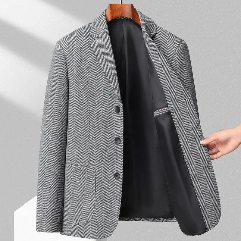 Men's loose woolen coat in black, khaki, gray, or dark blue, sizes 170-195 cm, for spring and autumn casual wear