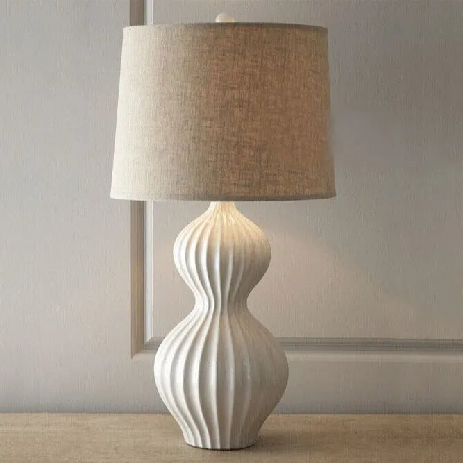 Ceramic table lamp with fabric shade in American country style