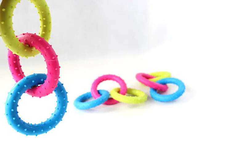 TPR rubber dog chew toy with three-chain design and molar shape for aggressive chewers