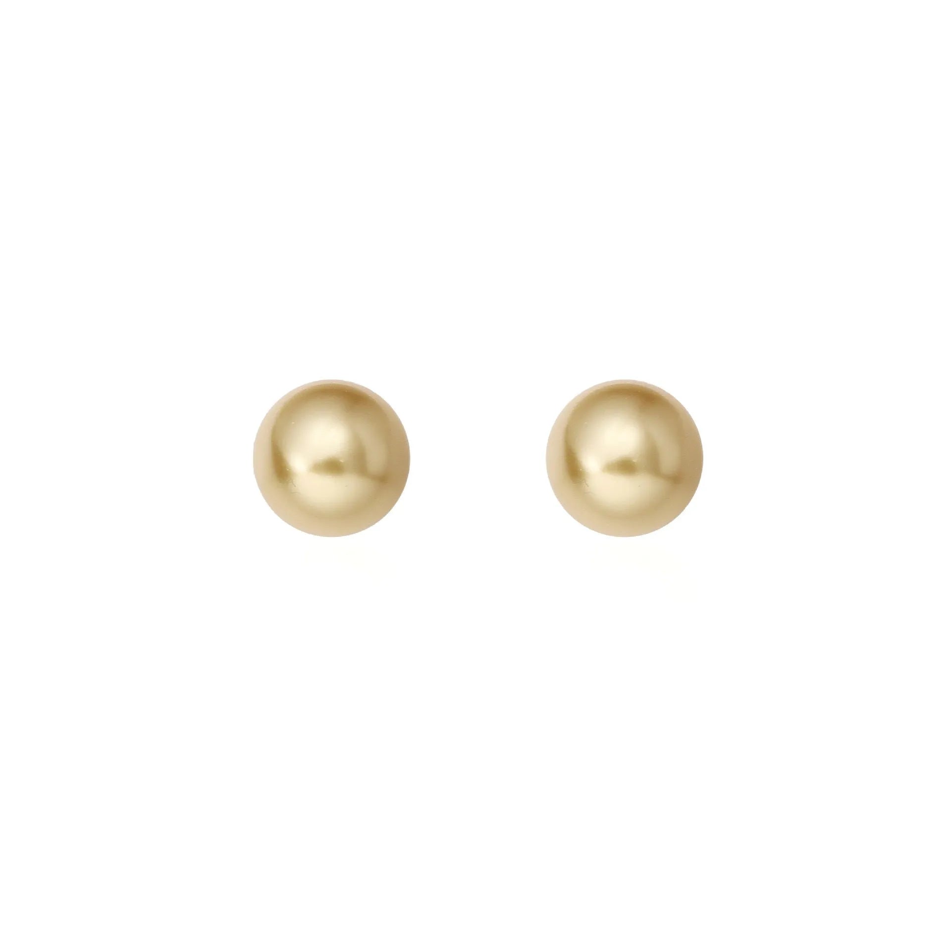 Large pearl stud earrings with geometric eight-point star setting in silver, showing four size options from 8mm to 14mm