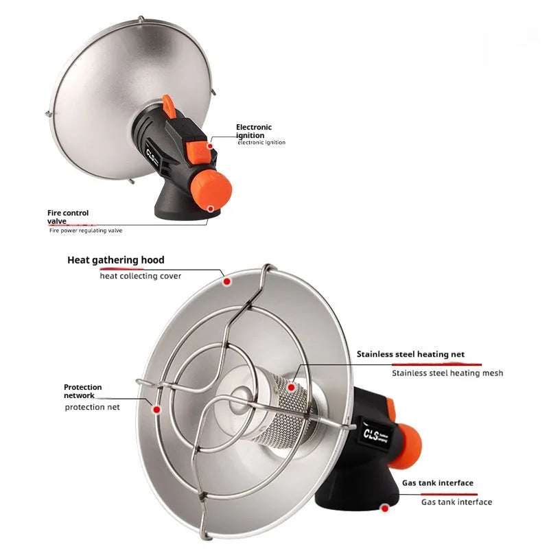 Black and orange portable heating stove with automatic ignition for outdoor camping