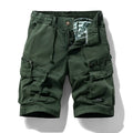 Men's army green cotton shorts with zipper and multiple pockets, Korean style fifth pants length.