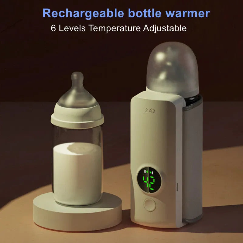 Grey portable USB rechargeable baby bottle warming bag with wrap-around design.