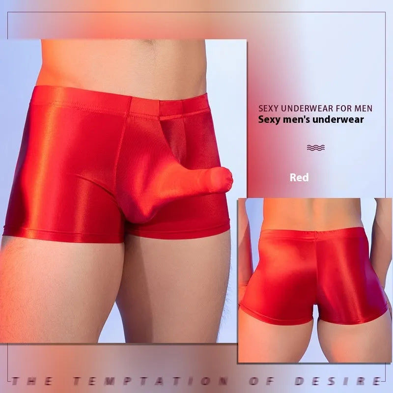 Thin breathable men's boxers in red with seamless nylon fabric and mid-waist design