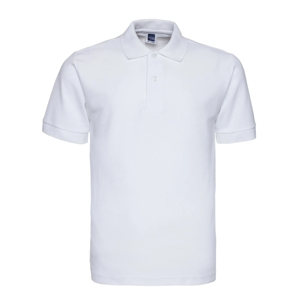 Men's plus size loose fit cotton blend polo shirt in a solid colour on a hanger.