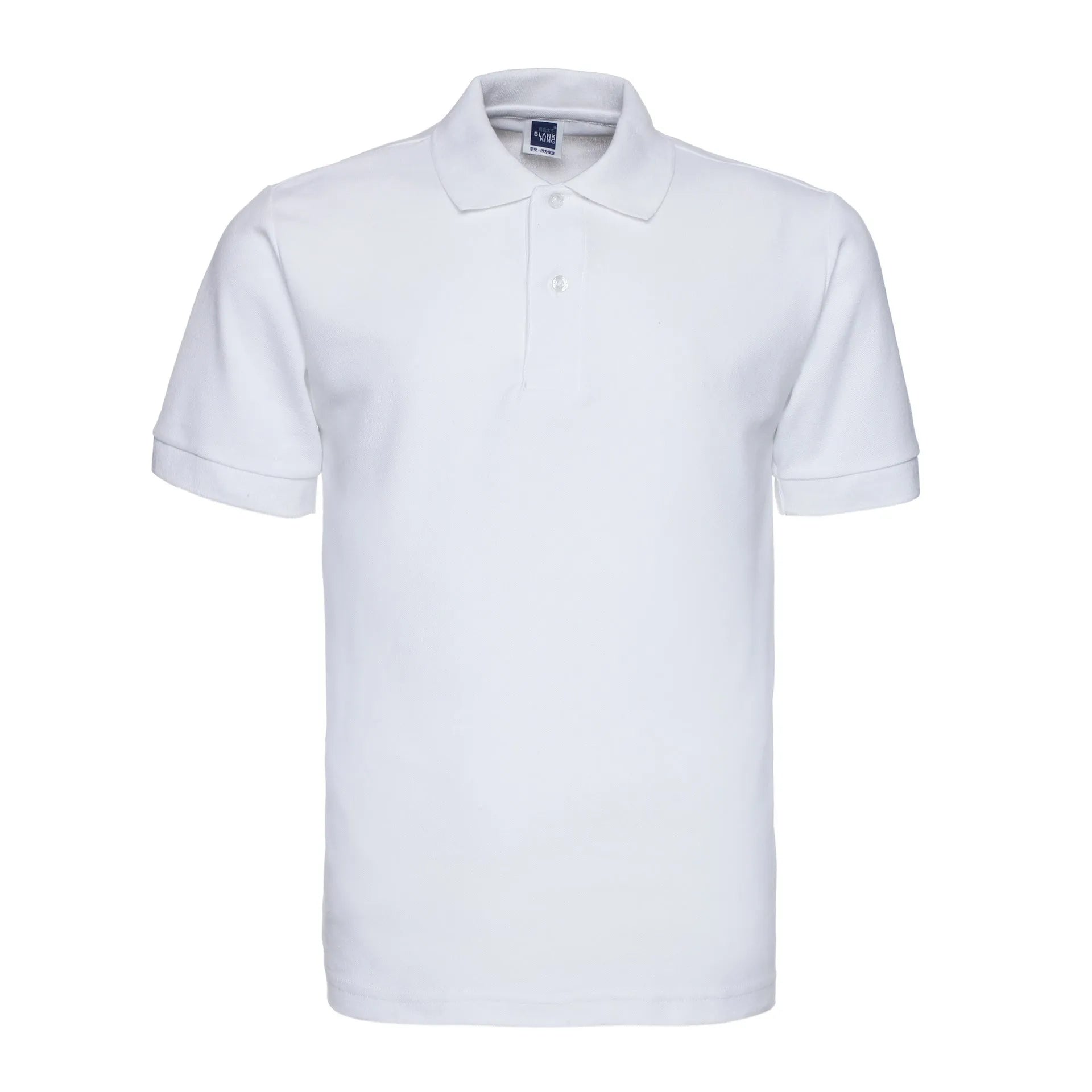 Men's plus size loose fit cotton blend polo shirt in a solid colour on a hanger.
