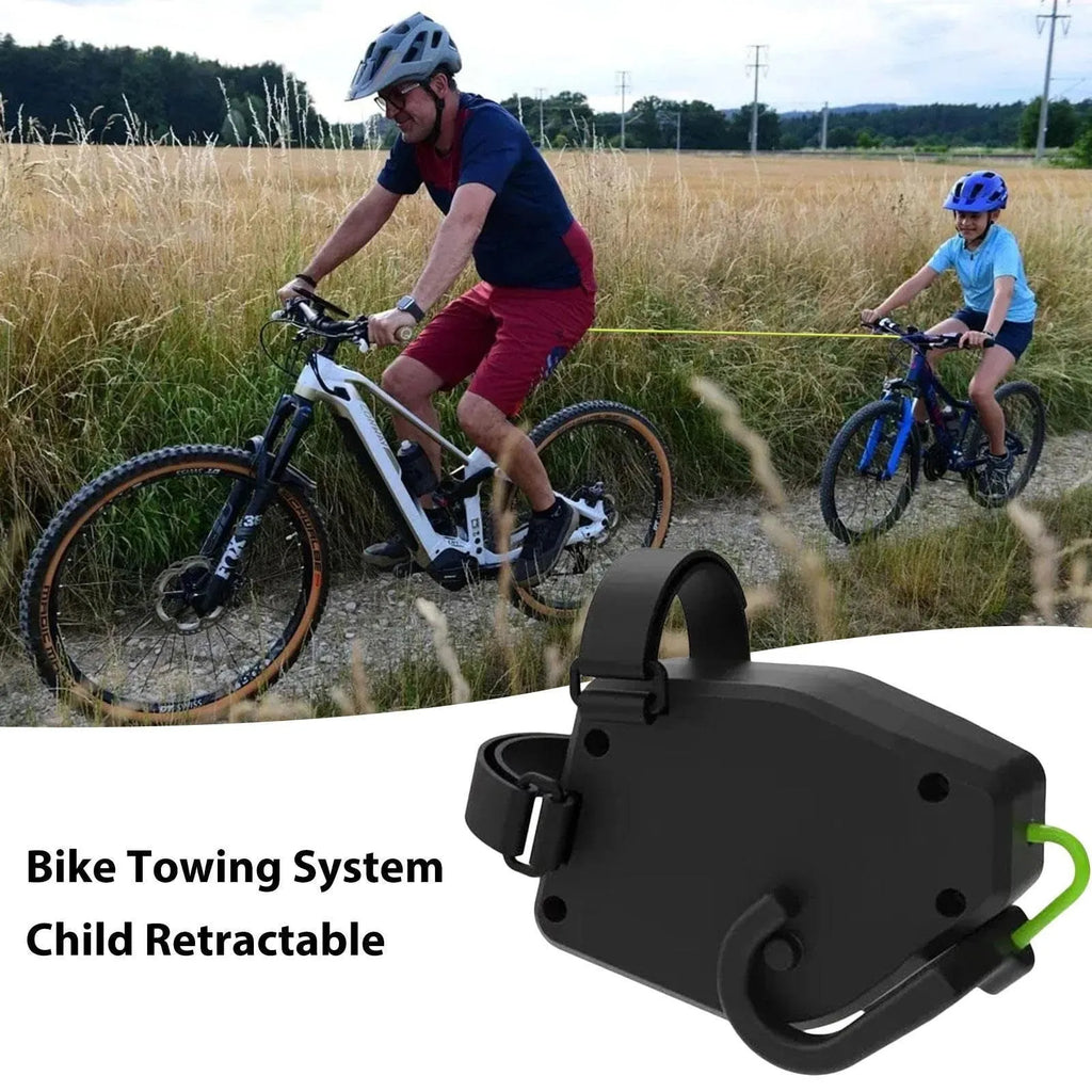 Black plastic bicycle trailer rope measuring 1.5 metres for attaching child trailers