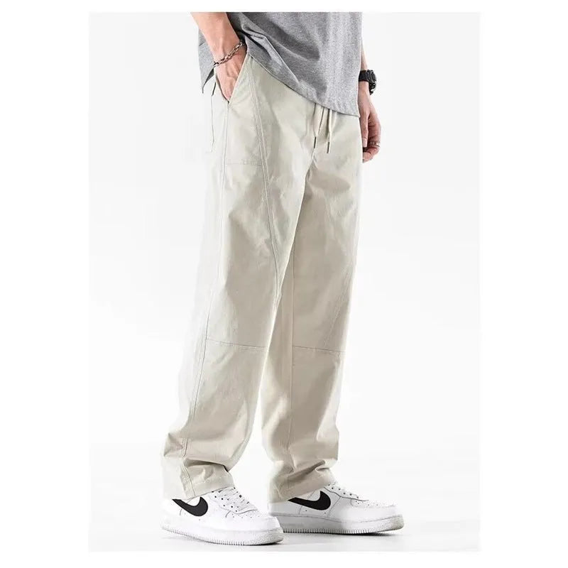 Cotton blend wide-leg trousers with elasticated waistband in milky white colour