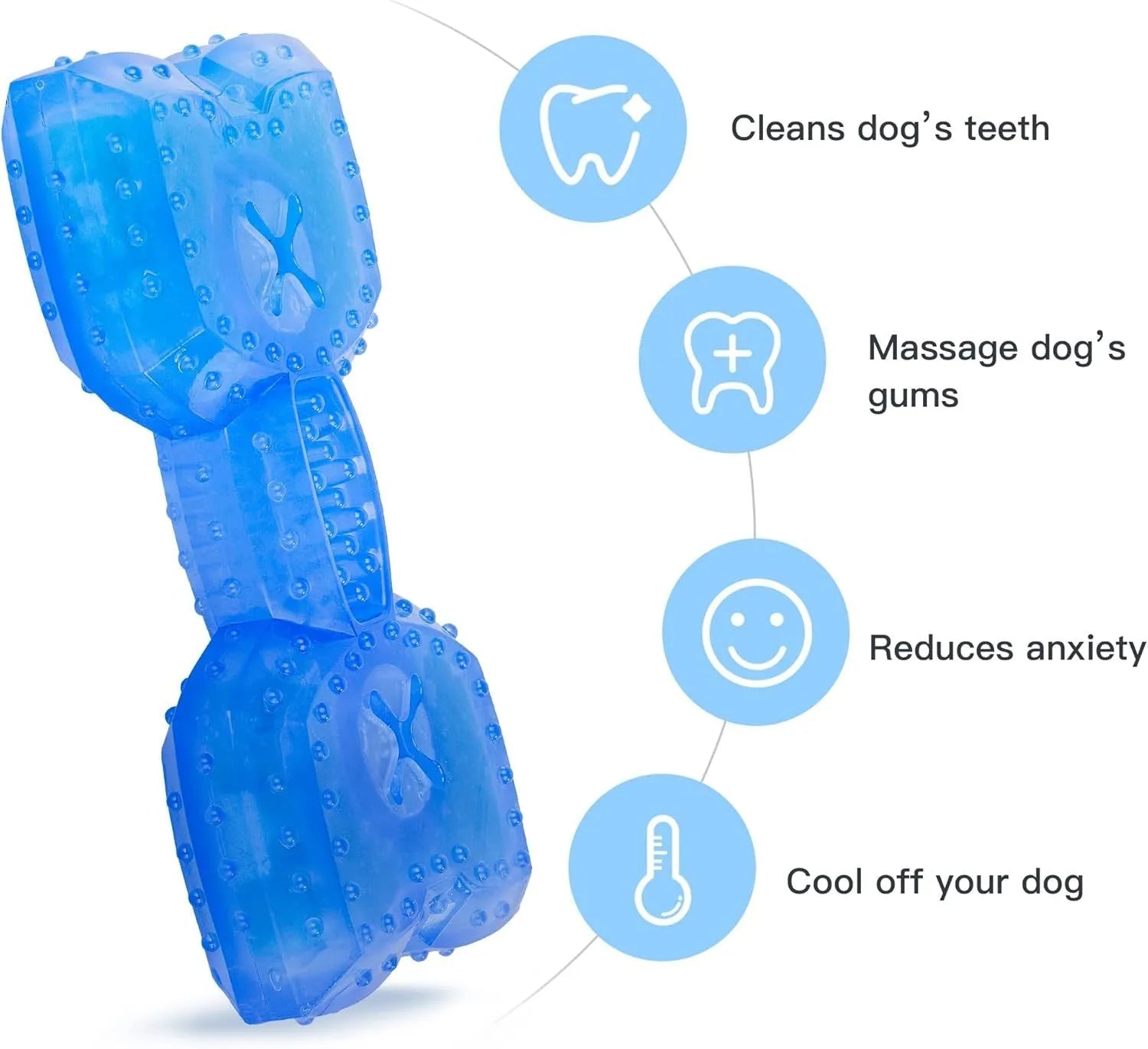 Freezable dog teething cooling chew toy with treat compartment in Bones and Circles shapes