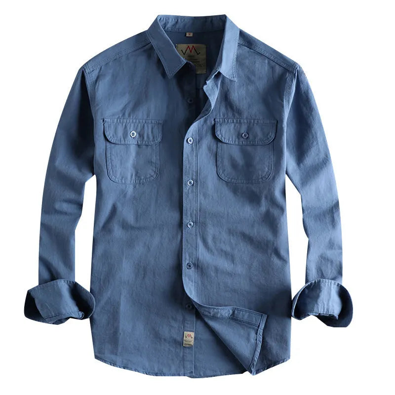 British retro long sleeve shirt in light blue or white, cotton cardigan style for spring wear, sizes M to 2XL