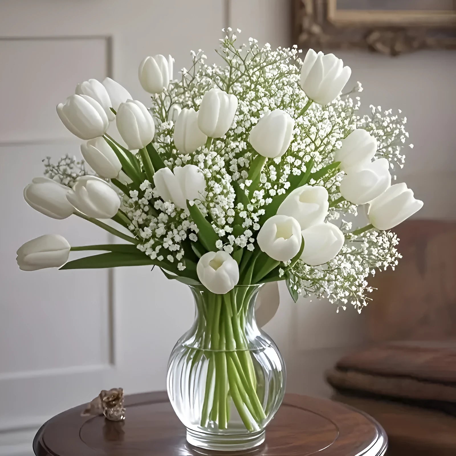 Plastic artificial tulip and starry flower bouquet set with thirty pieces for photography and decoration