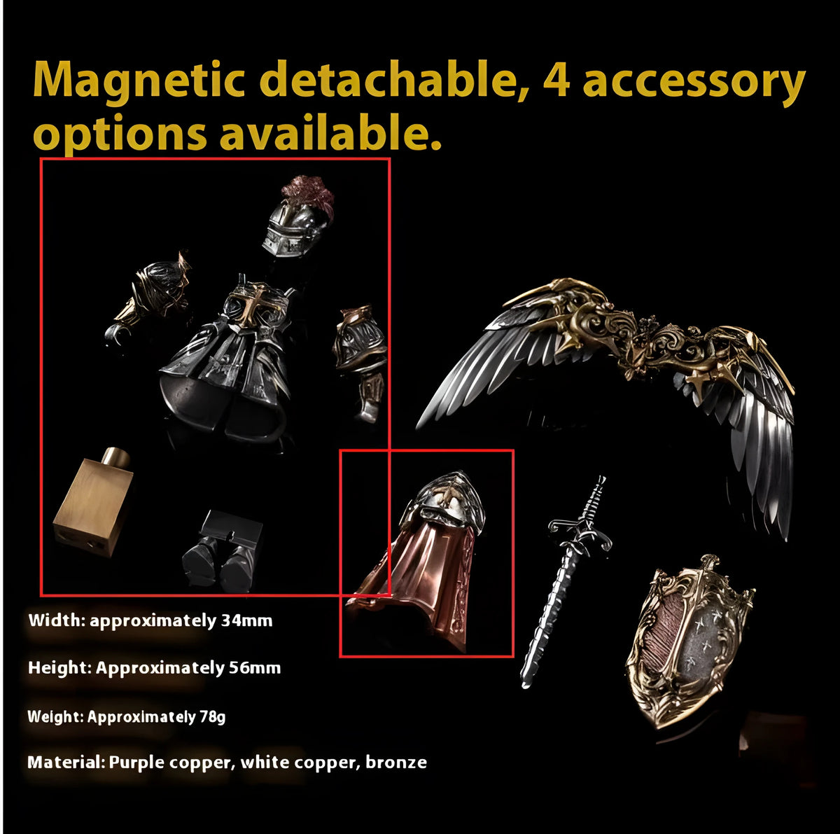 Paladin National Style Crusader copper ornament set with holy sword, shield, cloak, angel wings and weapon rack.